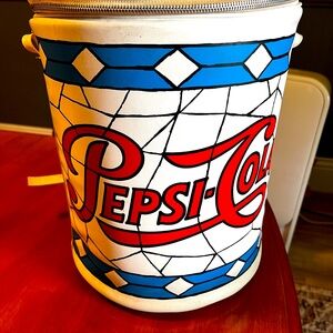Vintage 1970’s Pepsi Tiffany Style Vinyl Round Soft-Sided Cooler